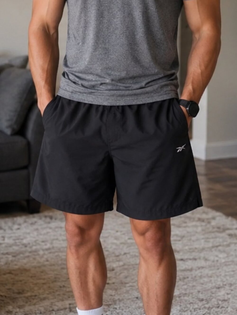 XL Men's Black Reebok Shorts Activewear Gym Workout Cothing